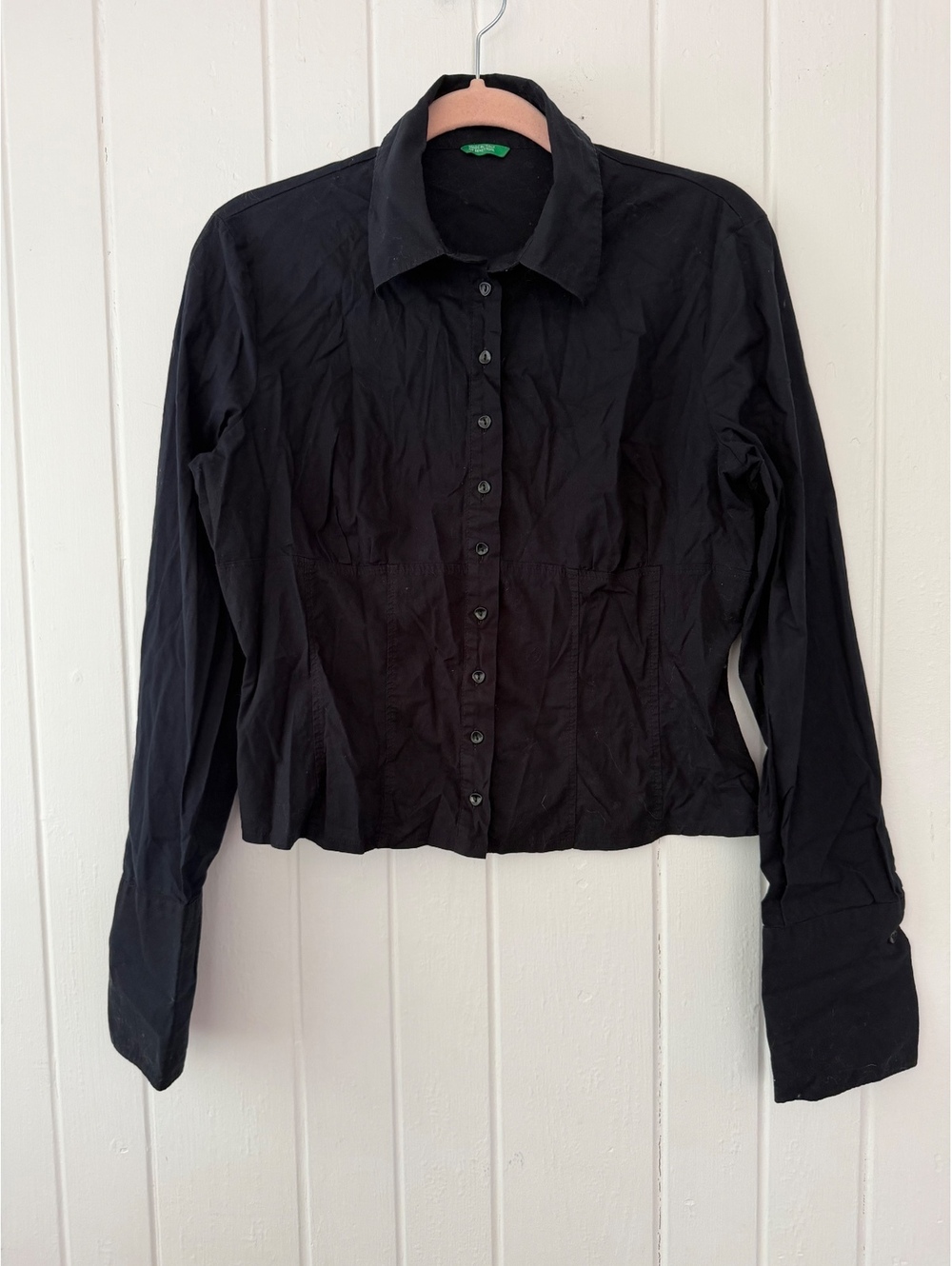 Benetton Black Button-Up Long Sleeve Shirt Made in Italy, Women's Size Medium